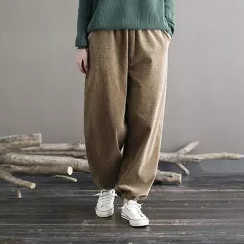 Johnature женские свободные однотонные повседневные брюки винтажные потертые брюки с эластичной резинкой на талии весенние удобные брюки One Size хаки