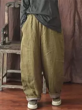 Женские свободные брюки Johnature, однотонные свободные винтажные брюки, зимние широкие брюки One Size чёрный