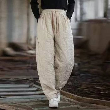 Johnature Женские теплые брюки с эластичной талией, зимние брюки с карманами в стиле пэчворк, женские длинные брюки One Size чёрный