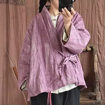 Johnature женские теплые парки в китайском стиле с поясом и v-образным вырезом, пальто с длинными рукавами, осенние льняные винтажные однотонные женские парки One Size красный