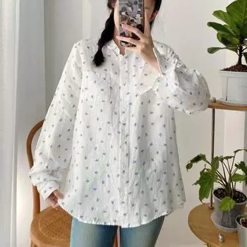 Johnature женские топы рубашки летние с отложным воротником винтажные повседневные свободные универсальные простые топы с отложным воротником с принтом One Size белый