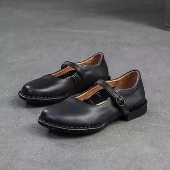 Johnature Женские туфли из натуральной кожи с простой однотонной расцветкой, универсальные, с круглым носком и низким каблуком 35