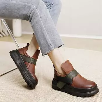 Johnature, женские туфли из натуральной кожи в стиле ретро, на плоской платформе, удобные повседневные туфли без шнуровки с круглым носком, на толстой подошве