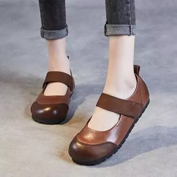 Johnature Женские туфли из натуральной кожи с мягкой подошвой, однотонные, в стиле ретро, с круглым носком и неглубокой плоской подошвой 35 чёрный