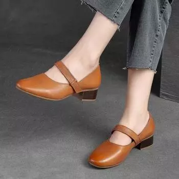 Johnature женские туфли-лодочки из натуральной кожи, универсальные удобные туфли в стиле ретро с круглым носком на низком каблуке