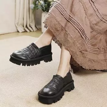 Johnature женские туфли-лодочки из натуральной кожи, удобные туфли без шнуровки на толстом каблуке с мягкой подошвой в стиле ретро