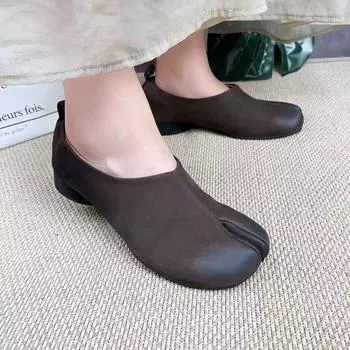 Johnature женские туфли-лодочки на низком каблуке с круглым носком из натуральной кожи, однотонные туфли без шнуровки из коровьей кожи в стиле ретро с мягкой подошвой 35 чёрный