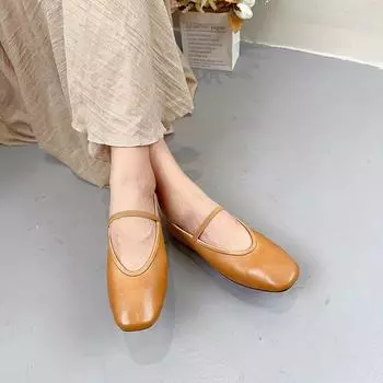Johnature, женские туфли на плоской подошве из натуральной кожи с мелкой эластичной лентой, универсальные однотонные туфли без шнуровки с круглым носком 35 верблюд