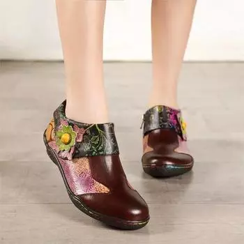Johnature женские туфли на плоской подошве с мягкой подошвой, женская обувь из натуральной кожи разных цветов в стиле ретро с круглым носком и цветком