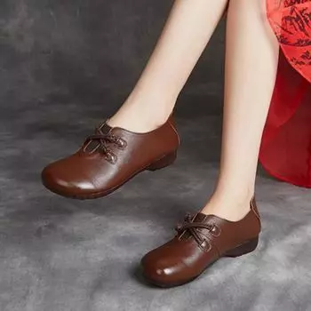 Johnature/Женские туфли на плоской подошве в стиле ретро, однотонные универсальные женские туфли без шнуровки из натуральной кожи на мягкой подошве 41 коричневый