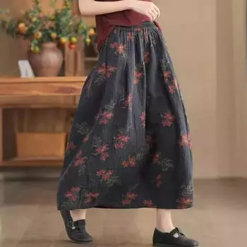 Johnature Женские юбки А-силуэта с винтажным принтом и цветочным принтом, эластичная резинка на талии, высококачественные весенние юбки из ткани