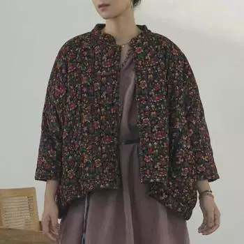 Johnature женские вельветовые парки в китайском стиле с длинными рукавами и пуговицами, зимние винтажные пальто с цветочным принтом, теплые зимние парки One Size темно-красного