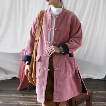 Johnature женские вельветовые розовые парки зимние теплые парки с рукавами «летучая мышь» плотная одежда на пуговицах в китайском стиле теплые парки One Size розовый