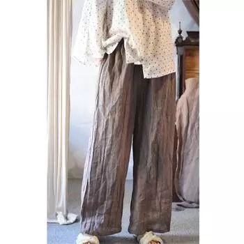 Johnature Женские весенние брюки в китайском стиле нестандартной формы, однотонные брюки в стиле ретро, винтажные брюки с эластичной резинкой на талии One Size чёрный