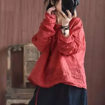 Женские весенние футболки Johnature, однотонные футболки с длинным рукавом и круглым вырезом, высококачественные свободные женские повседневные футболки One Size абрикосовый