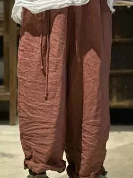 Johnature женские весенние широкие брюки рами с эластичной резинкой на талии однотонные брюки высокого качества с ремнем для брюк женские длинные брюки One Size зелёный