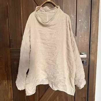 Johnature женские весенние винтажные футболки однотонные повседневные футболки с длинным рукавом свободные женские футболки с высоким воротником M света кофе