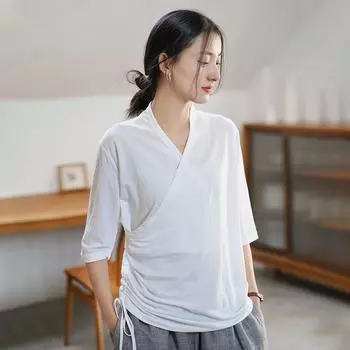 Johnature женские винтажные бандажные футболки с короткими рукавами, хлопковые летние футболки, однотонные женские футболки