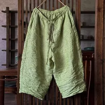 Johnature Женские винтажные бандажные широкие брюки однотонные карманы брюки летние свободные женские длинные брюки One Size светло-серый