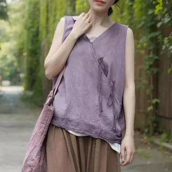 Johnature женские винтажные бандажные топы на бретелях с v-образным вырезом однотонные летние без рукавов высокого качества женские топы на бретелях One Size светло-фиолетовый