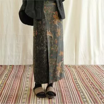 Johnature женские винтажные бандажные юбки с цветочным принтом, летние женские юбки высокого качества с поясом в китайском стиле One Size чёрный
