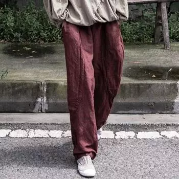 Johnature женские винтажные брюки с эластичной резинкой на талии, однотонные лоскутные брюки с карманами, осенние свободные широкие брюки One Size темно-красного