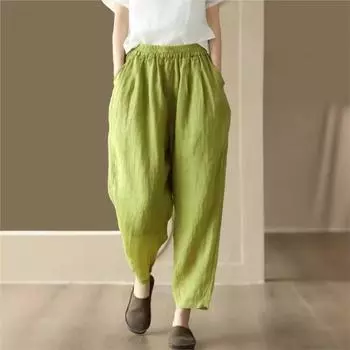 Johnature Женские винтажные брюки-шаровары, однотонные брюки с эластичной резинкой на талии, повседневные мягкие женские брюки до щиколотки One Size чёрный