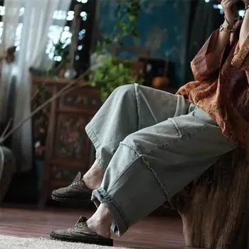 Johnature женские винтажные джинсовые хлопковые широкие брюки с эластичной резинкой на талии в стиле пэчворк светло-голубые брюки свободные повседневные брюки One Size светло-синий