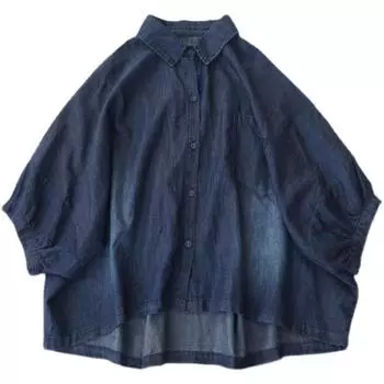 Johnature женские винтажные джинсовые рубашки топы с рукавами летучая мышь весенние блузки на пуговицах весенние отложные цветные свободные рубашки One Size темно-синий