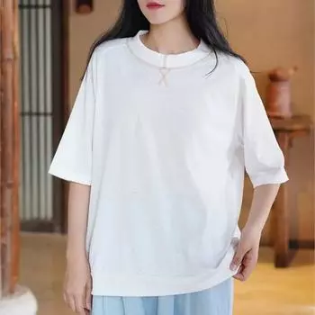 Johnature женские винтажные футболки из смесового хлопка однотонные летние футболки с круглым вырезом и половиной рукавов повседневные мягкие женские футболки M чёрный