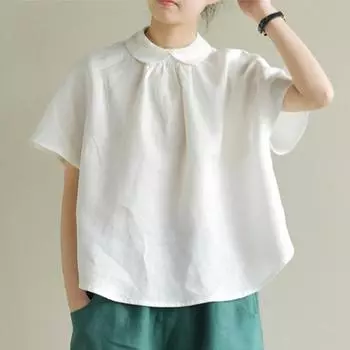 Johnature Женские винтажные футболки, однотонные летние повседневные свободные футболки с короткими рукавами в корейском стиле One Size темно-синий