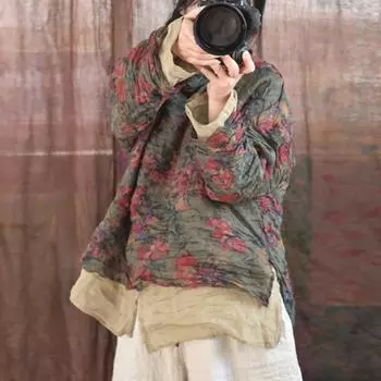 Johnature женские винтажные футболки с цветочным принтом, весенние свободные женские футболки высокого качества с длинным рукавом и круглым вырезом