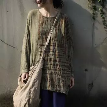 Johnature женские винтажные футболки с круглым вырезом и длинными рукавами, весенние футболки, свободные полосатые женские футболки с принтом One Size