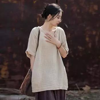 Женские винтажные футболки Johnature с V-образным вырезом и коротким рукавом, однотонные летние женские повседневные футболки One Size чёрный