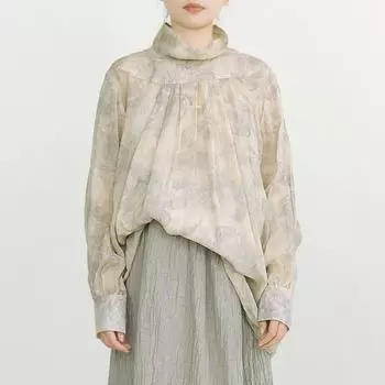 Johnature Женские винтажные футболки с весенним принтом и цветочным принтом, высококачественные футболки с длинными рукавами, водолазка, складные женские футболки One Size бежевый