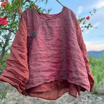 Johnature Женские винтажные футболки с вышивкой, V-образным вырезом, длинным рукавом, осенние однотонные высококачественные свободные футболки One Size