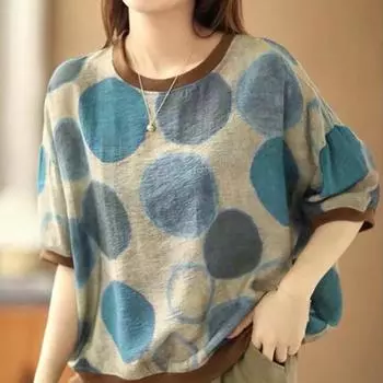 Johnature женские винтажные футболки топы с принтом в горошек футболки с короткими рукавами летние повседневные футболки