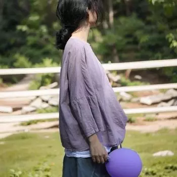 Johnature женские винтажные футболки весенние свободные футболки с круглым вырезом и длинными рукавами складные женские футболки One Size фиолетовый