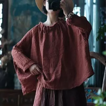 Johnature женские винтажные футболки высокого качества с длинными рукавами, весенние однотонные свободные женские футболки One Size