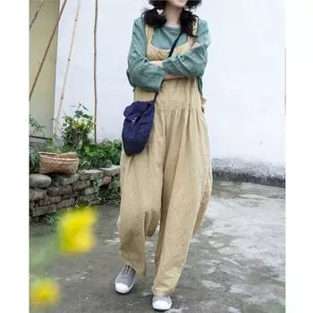 Johnature женские винтажные хлопковые льняные брюки однотонная лоскутная одежда летние брюки с регулируемой талией One Size светло-желтого