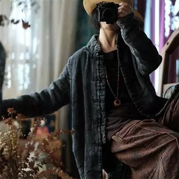 Johnature женские винтажные парки с длинным рукавом зимнее пальто на пуговицах в китайском стиле женские парки One Size чёрный