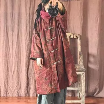 Johnature женские винтажные хлопковые льняные парки на пуговицах с длинным рукавом и цветочным принтом зимние пальто свободные свободные парки в китайском стиле