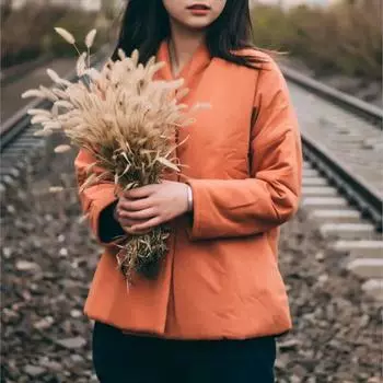 Johnature женские винтажные хлопковые льняные парки с v-образным вырезом и длинными рукавами, зимние женские пальто на одной пуговице в китайском стиле One Size чёрный