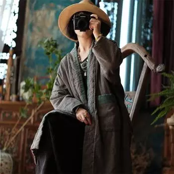 Johnature женские винтажные хлопковые льняные парки в стиле пэчворк, цветные зимние пальто с карманами, теплые хлопковые парки в китайском стиле One Size серый