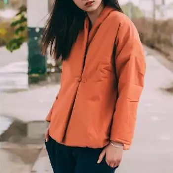 Johnature женские винтажные хлопковые льняные парки с v-образным вырезом и длинными рукавами, зимние женские пальто на одной пуговице в китайском стиле One Size чёрный