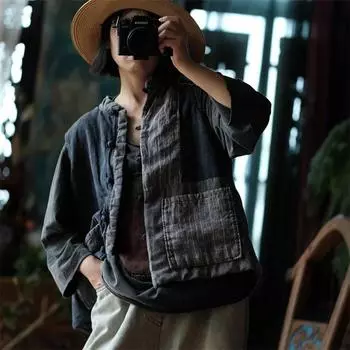 Johnature женские винтажные хлопковые льняные жилеты пальто в стиле пэчворк цветные карманы на пуговицах плюс хлопковая одежда осенние женские жилеты One Size темно серый