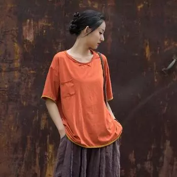 Johnature женские винтажные хлопковые лоскутные футболки с круглым вырезом и короткими рукавами, свободные футболки, летние повседневные женские футболки One Size жёлтый