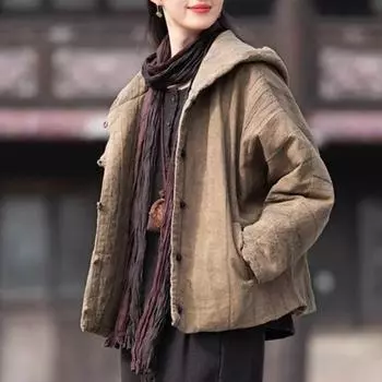 Johnature женские винтажные хлопковые парки с капюшоном и пуговицами, теплые пальто с длинными рукавами, зимние женские парки в китайском стиле One Size хаки