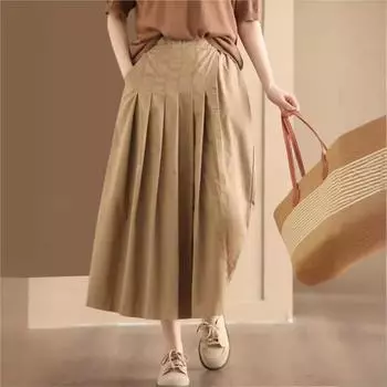 Johnature Женские винтажные хлопковые плиссированные широкие брюки с эластичной резинкой на талии, лоскутные карманы, весенние однотонные брюки One Size чёрный