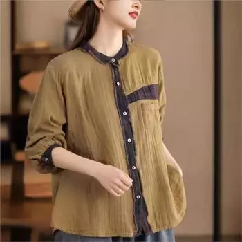Johnature женские винтажные хлопковые рубашки топы на пуговицах с длинными рукавами весенние блузки в стиле пэчворк свободные рубашки в китайском стиле